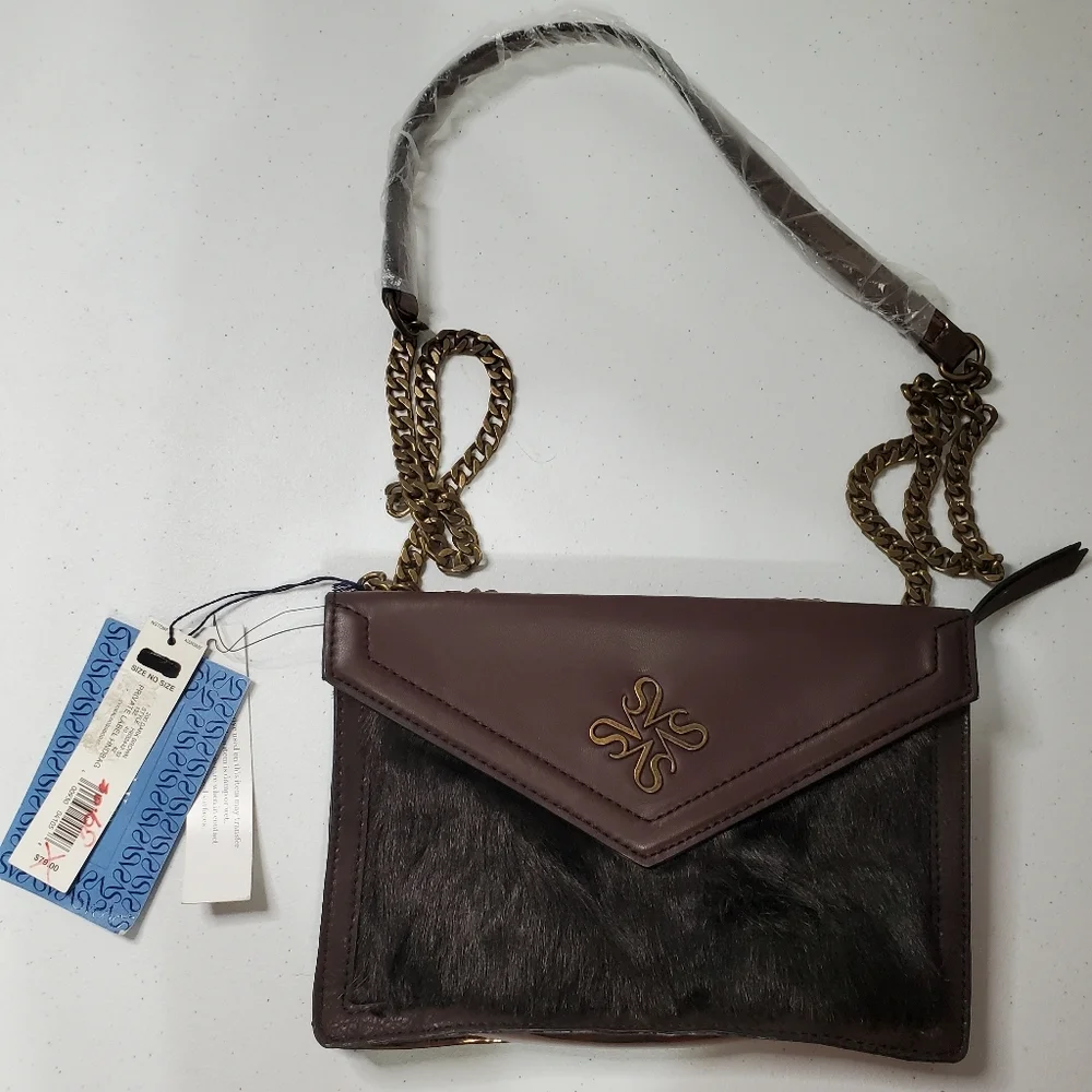 NWT SIMPLY VERA WANG Dark‎ BROWN Faux Fur CROSSBODY BAG